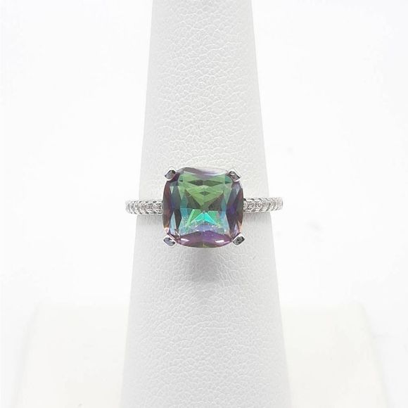 Mystic Rainbow Cushion Cut Halo Ring New - Picture 2 of 5